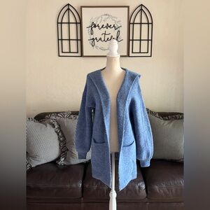 Beryll Cashmere Hooded Cardigan In Blue With Front Pockets One Size Cozy Winter